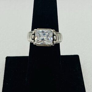 VTG Sterling Silver 925 Cushion Cut Cubic Zirconia 4mm Band Ring Size 7